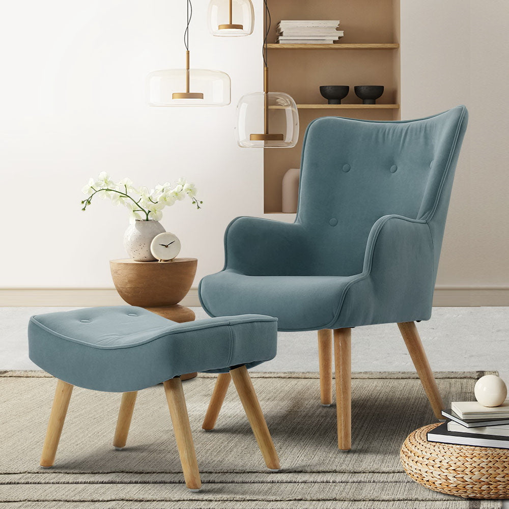 Lansar Armchair Set with Ottoman - Blue Main image