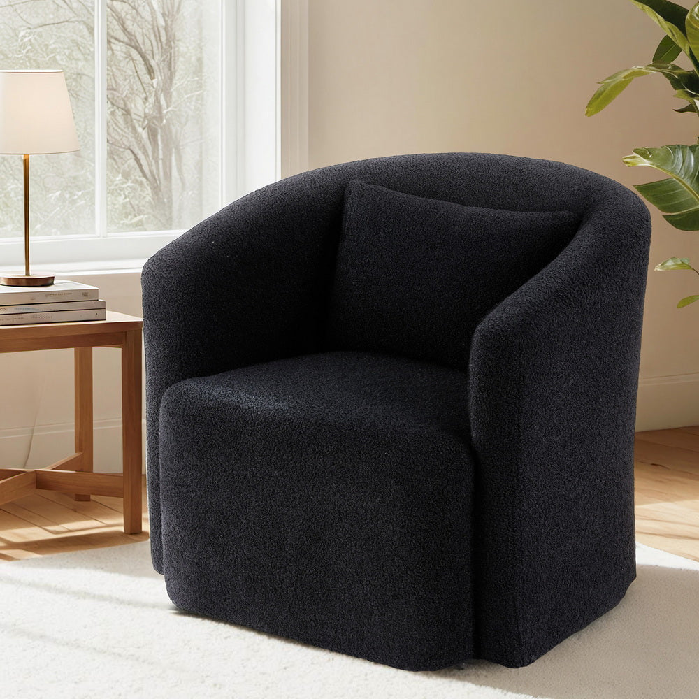 Artiss Round Swivel Armchair Sherpa Fleece Black Main image