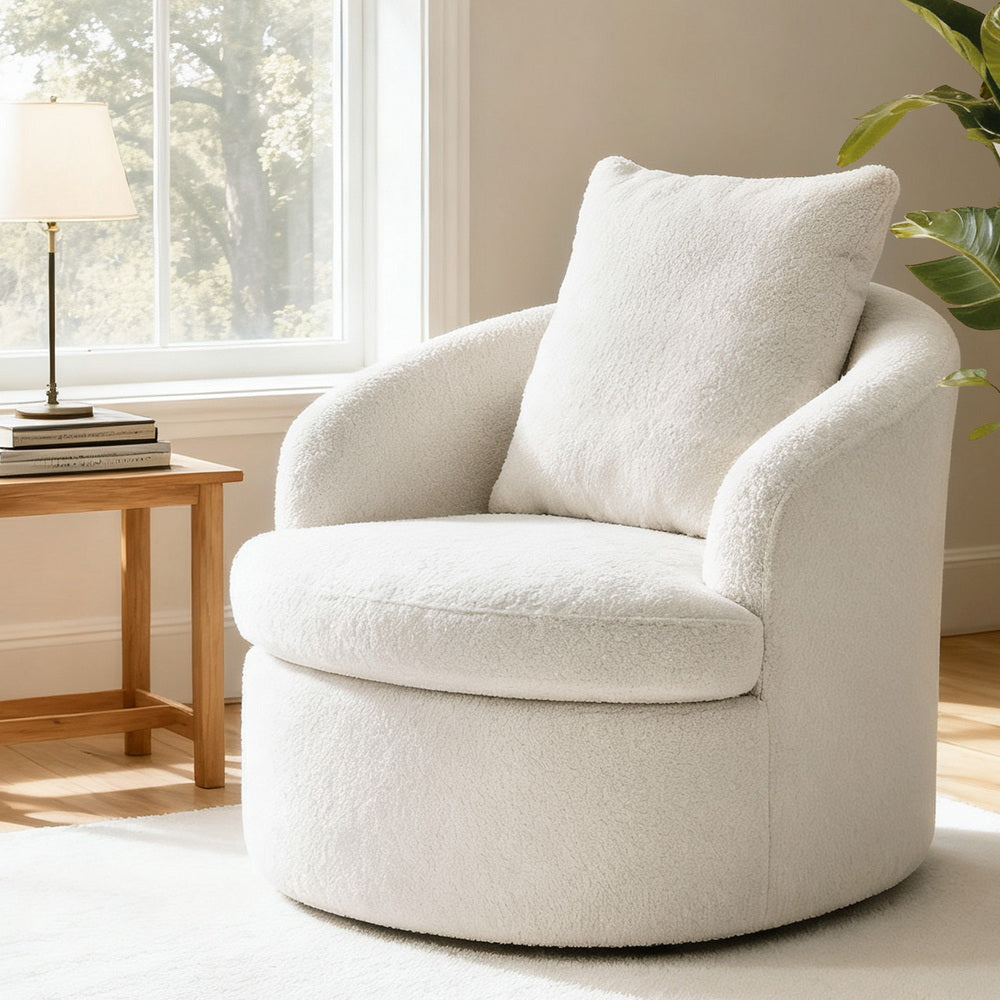 Artiss Round Swivel Armchair Extra Pillow White Main image