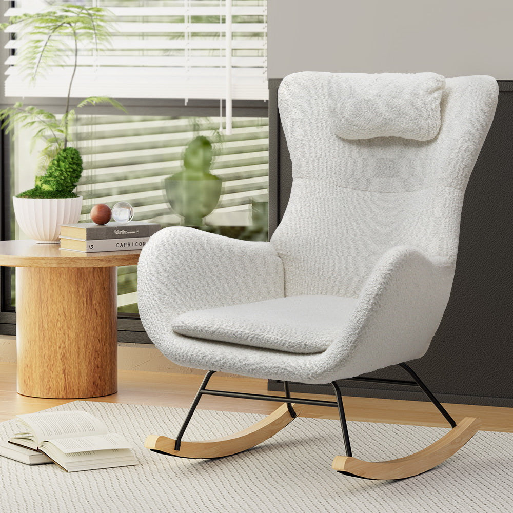 Artiss Rocking Chair Armchair Pillow Boucle White Main image
