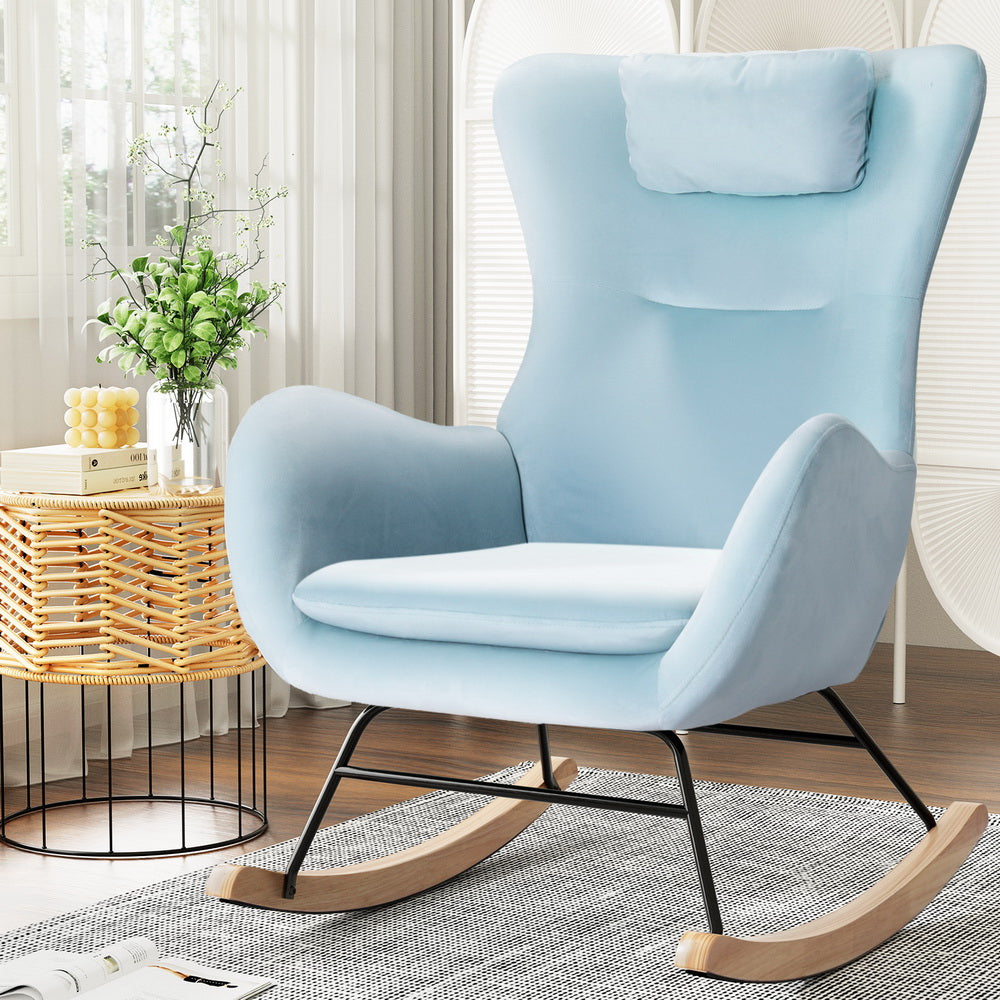 Artiss Rocking Chair Armchair Pillow Velvet Blue Main image