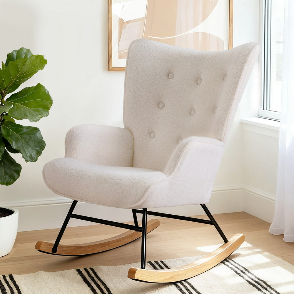Artiss Rocking Armchair Nursing Chair Boucle Fabric White Main image