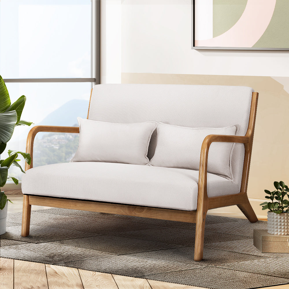Artiss Armchair Lounge Chair Accent Armchairs Couch Sofa Loveseat Beige Wood Main image