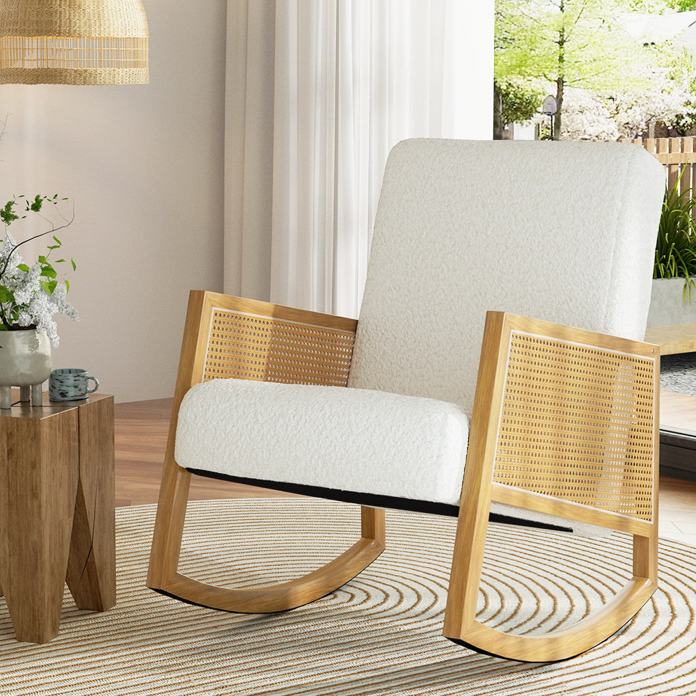 Artiss Armchair Rocking Chair Boucle Rattan White Main image