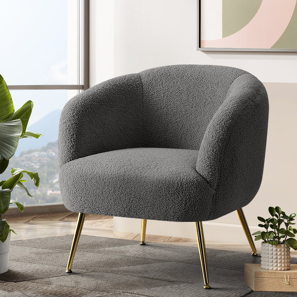 Artiss Armchair Lounge Chair Accent Chairs Arm Armchairs Sherpa Boucle Charcoal Main image