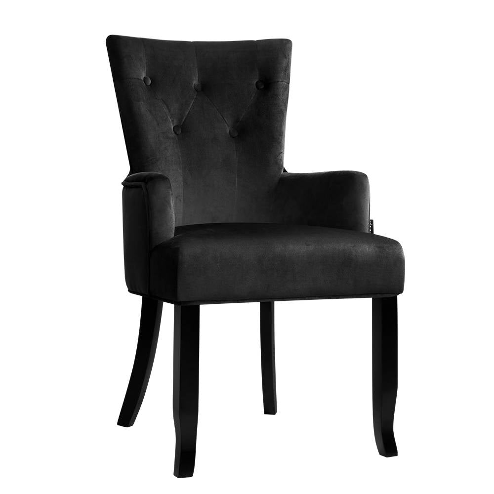 Artiss Dining Chair Velvet French Provincial Armchair Black Main image