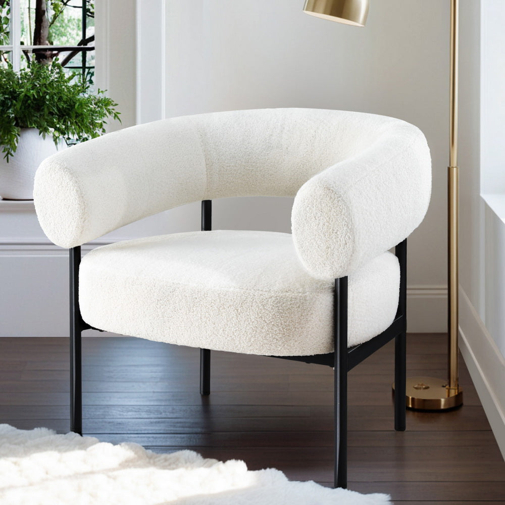 Artiss Armchair Accent Chair Curved Boucle White Main image