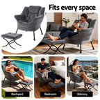 Artiss Armchair Accent Chair Ottoman Lounge Footrest Velvet Grey