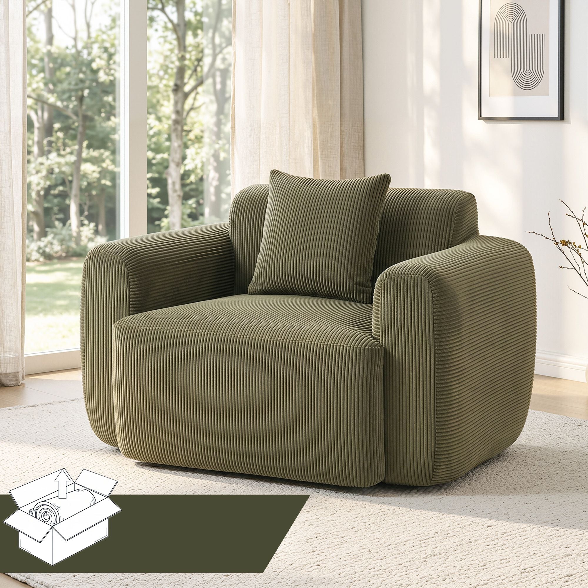 Artiss Compressed Armchair Sofa with Cushion Corduroy No Assembly Green Main image