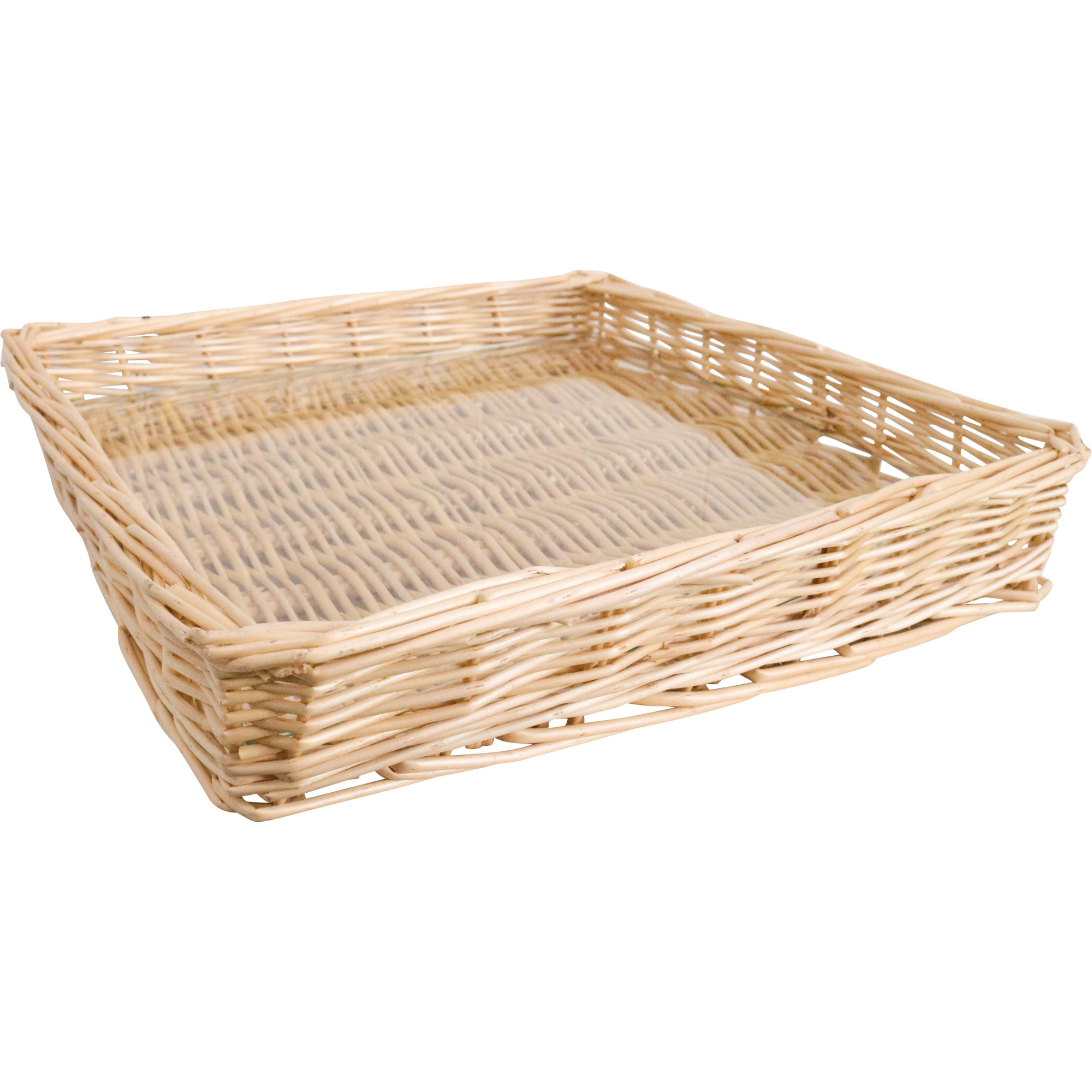 Tray Wicker Sq Nat W/glass | 36 x 36 x 5 cm