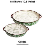 ceramic serving plate, double handled baking dish, pizza pan, cherry blossom pattern, underglaze color, home kitchenware, oven safe dish, baking tray, serving platter, Australian kitchen - Red - Size 10.8inch