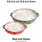 ceramic serving plate, double handled baking dish, pizza pan, cherry blossom pattern, underglaze color, home kitchenware, oven safe dish, baking tray, serving platter, Australian kitchen - Red - Size SET