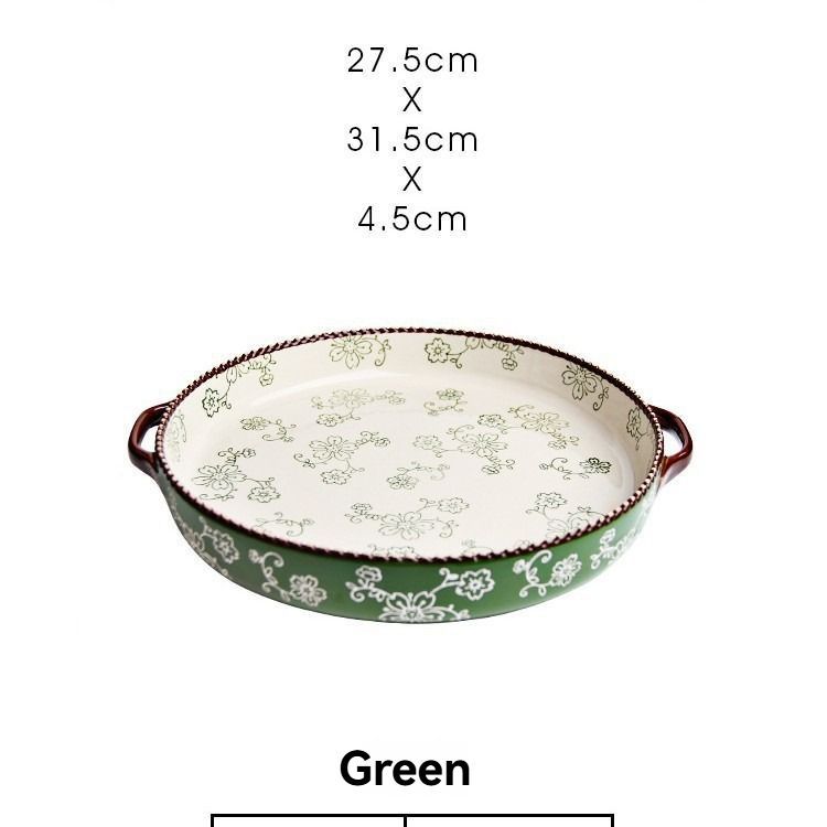 ceramic serving plate, double handled baking dish, pizza pan, cherry blossom pattern, underglaze color, home kitchenware, oven safe dish, baking tray, serving platter, Australian kitchen - Red - Size SET