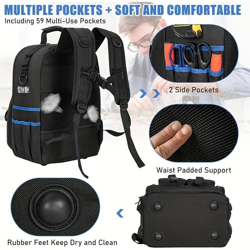 Tool Backpack Tool Storage Professional Tool Bag DIY Tool Backpack Tool - Black - Size regular