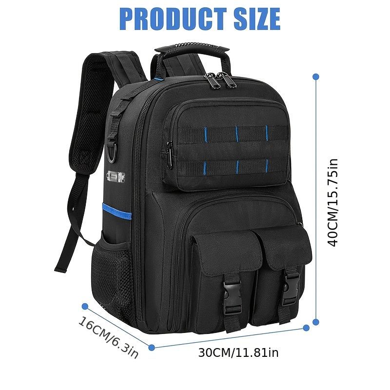 Tool Backpack Tool Storage Professional Tool Bag DIY Tool Backpack Tool - Black - Size regular