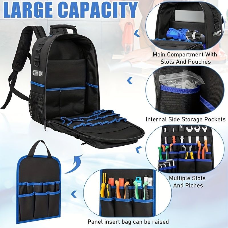 Tool Backpack Tool Storage Professional Tool Bag DIY Tool Backpack Tool - Black - Size regular