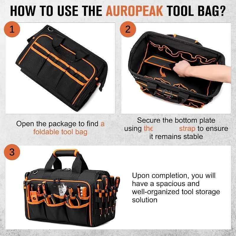 Tool Bag Heavy-Duty Tool Storage Multiple Compartments Durable Tool Bag - Black - Size regular Main image
