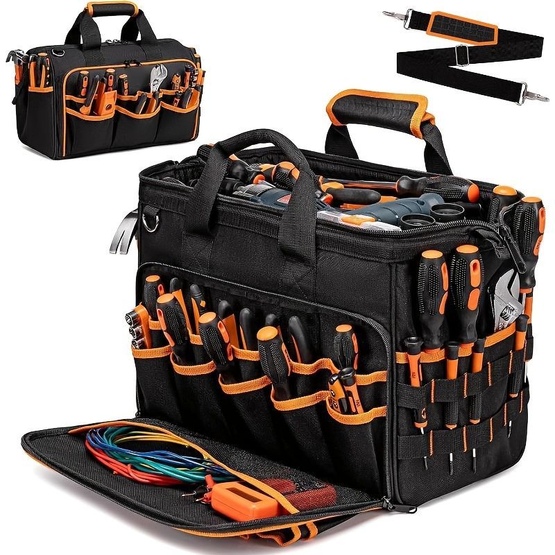 Tool Bag Heavy-Duty Tool Storage Multiple Compartments Durable Tool Bag - Black - Size regular