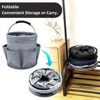 Premium Blue Gardening Storage Bag made of durable 600D Oxford cloth, features 6 deep side pockets for small hand tools, spray bottles, beverages, and more. Equipped with an aluminum alloy handle wrapped in EVA molding for enhanced comfort and longevity.