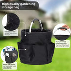 Premium Blue Gardening Storage Bag made of durable 600D Oxford cloth, features 6 deep side pockets for small hand tools, spray bottles, beverages, and more. Equipped with an aluminum alloy handle wrapped in EVA molding for enhanced comfort and longevity.