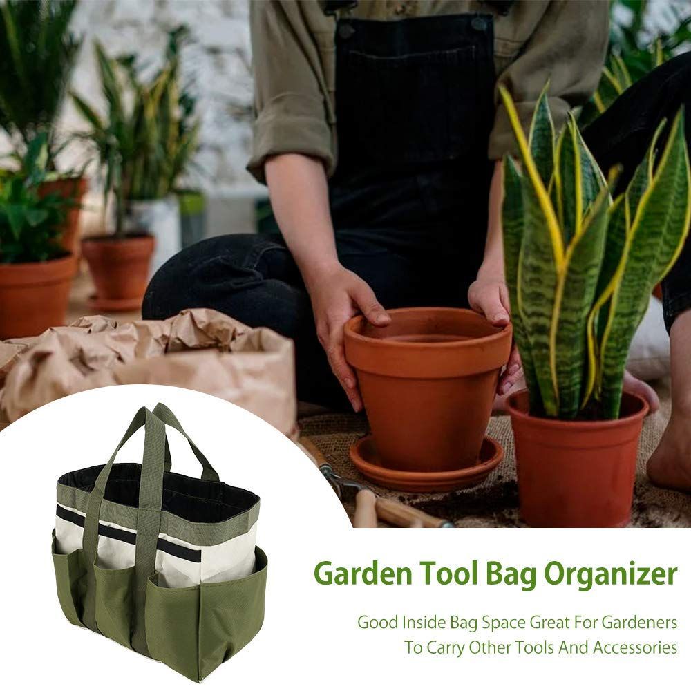 Garden Tool Bag Organizer, Tote Storage Bag with 8 Pocket, Heavy Duty Oxford Garden Tote Caddy, Gardening Tool Kit Holder for Indoor and Outdoor, Gifts for Men Women