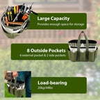 Garden Tool Bag Organizer, Tote Storage Bag with 8 Pocket, Heavy Duty Oxford Garden Tote Caddy, Gardening Tool Kit Holder for Indoor and Outdoor, Gifts for Men Women