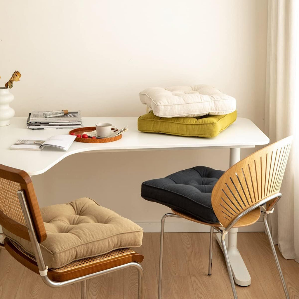 43×43×6cm Linen Cotton Thick Seat Cushion: Plush, Solid-Colour, for Office & Home Chairs, Aussie Comfort Essential（Amber Brown）