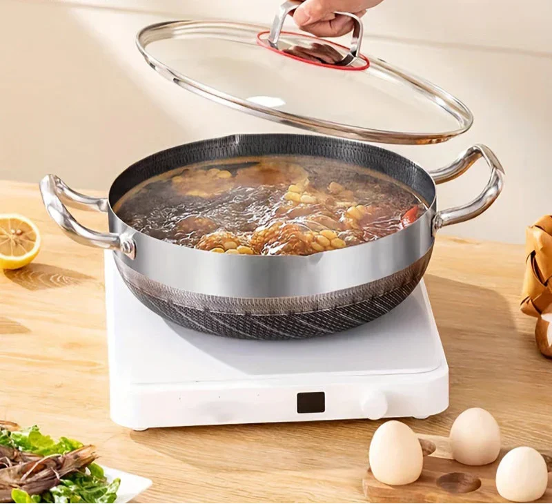 30cm Stainless Steel Non-Stick Frying Pan with Glass Lid Silver Hauptbild