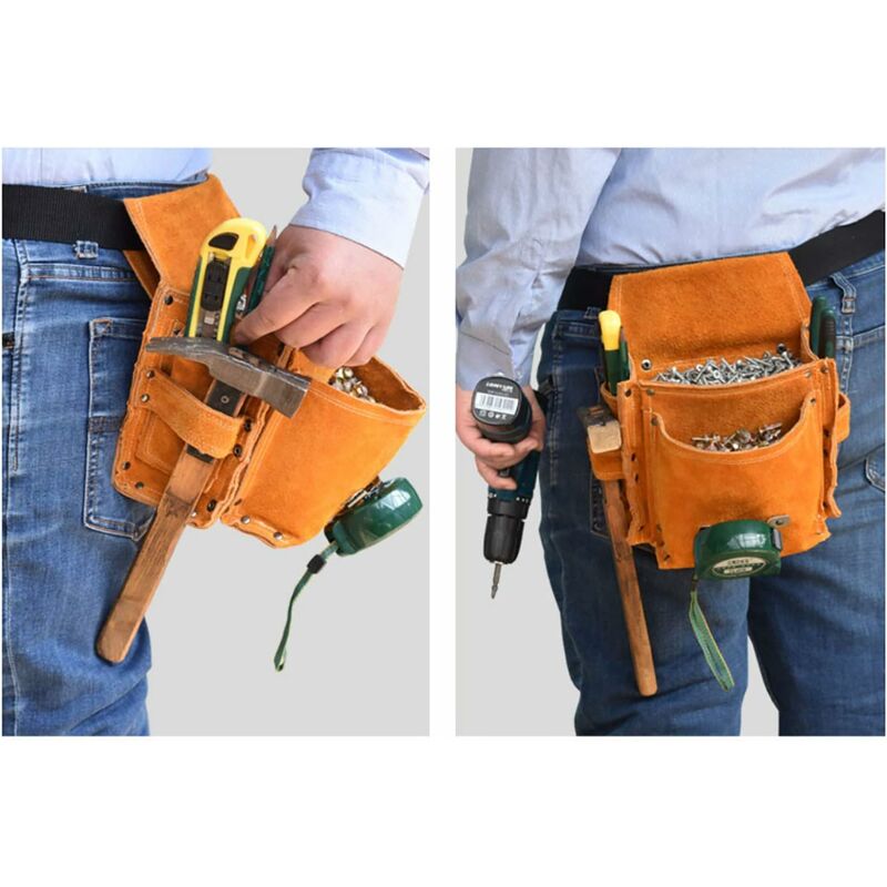Multifunctional Tool Pouch Belt Tool Bag Thickened Tool Waist Bag Durable Cowhide Hardware Tool Storage