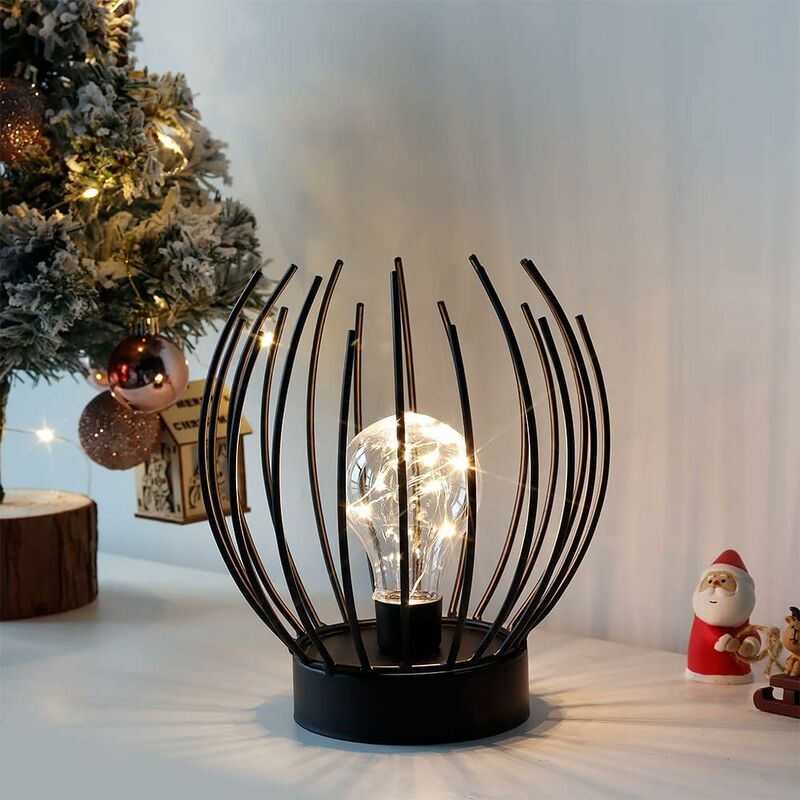 Metal Cage Table Lamp Cordless Battery Operated Lamp With Edison Style LED Bulb Ideal For Weddings, Parties, Patio