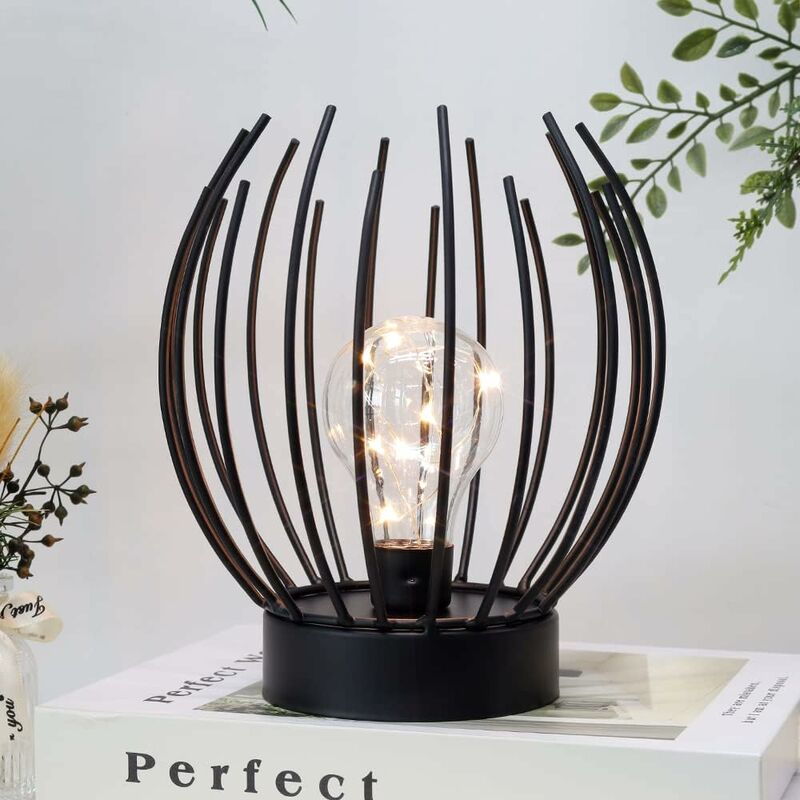 Metal Cage Table Lamp Cordless Battery Operated Lamp With Edison Style LED Bulb Ideal For Weddings, Parties, Patio