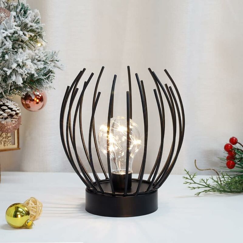 Metal Cage Table Lamp Cordless Battery Operated Lamp With Edison Style LED Bulb Ideal For Weddings, Parties, Patio