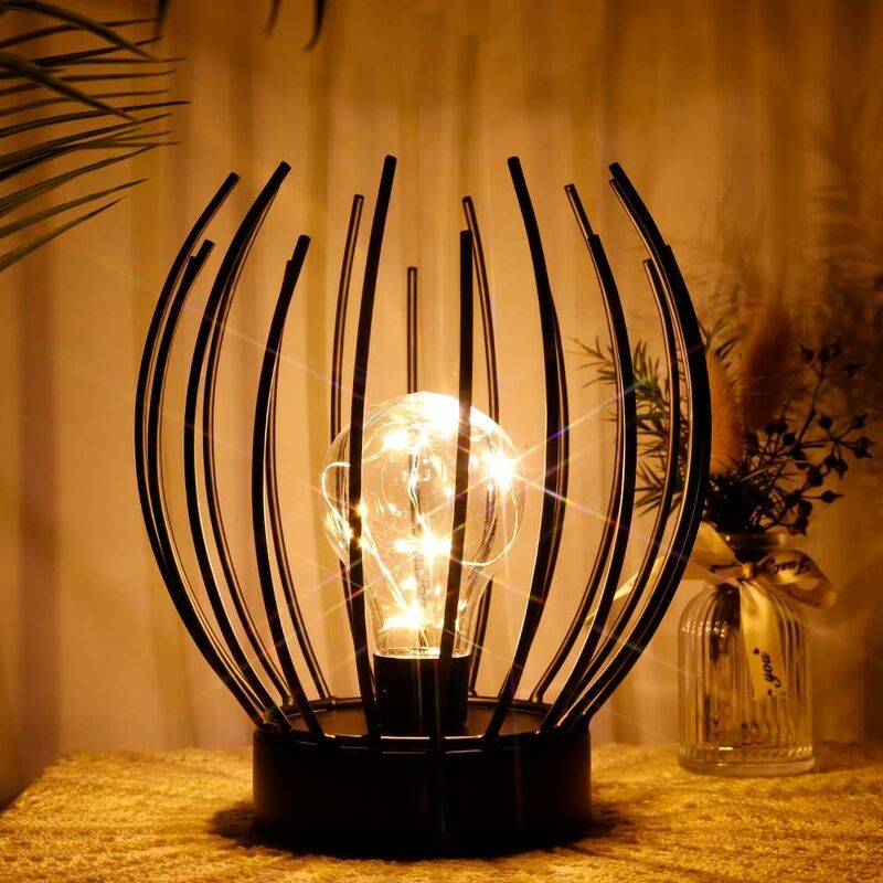 Metal Cage Table Lamp Cordless Battery Operated Lamp With Edison Style LED Bulb Ideal For Weddings, Parties, Patio