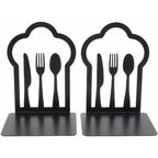 Pair Of Heavy Duty Metal Bookends - Unique Design - For Kitchen, Home, School, Office, Library - Black
