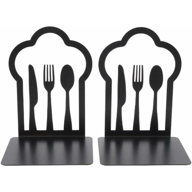 Pair Of Heavy Duty Metal Bookends - Unique Design - For Kitchen, Home, School, Office, Library - Black
