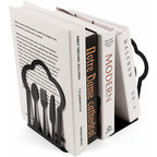 Pair Of Heavy Duty Metal Bookends - Unique Design - For Kitchen, Home, School, Office, Library - Black