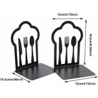 Pair Of Heavy Duty Metal Bookends - Unique Design - For Kitchen, Home, School, Office, Library - Black