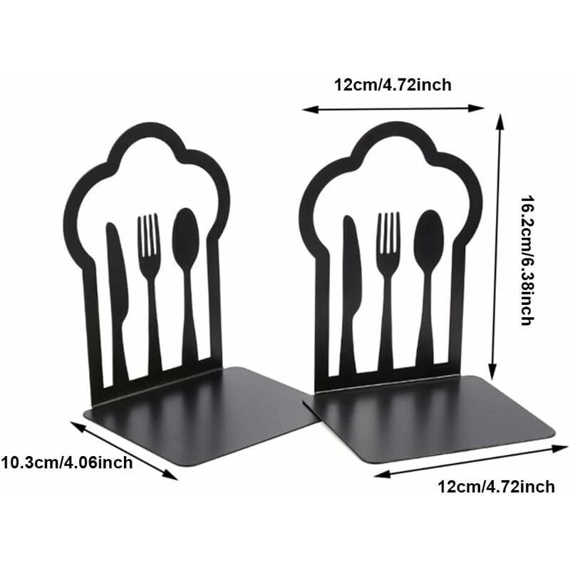 Pair Of Heavy Duty Metal Bookends - Unique Design - For Kitchen, Home, School, Office, Library - Black