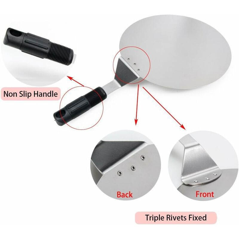 Round Stainless Steel Pizza Paddle w/ non-slip Handle