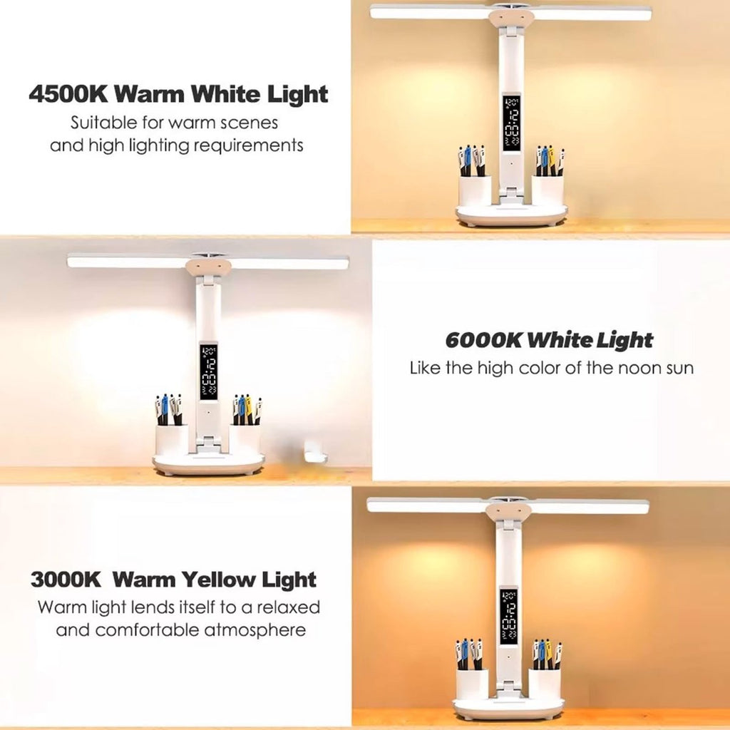LED Desk Lamp - Table Lamp - Daylight Lamp - Dimmable - USB Rechargeable Touch Desk Lamp - Reading Lamp with Eye Protection in 3 Colors - 3-in-1 LCD Screen