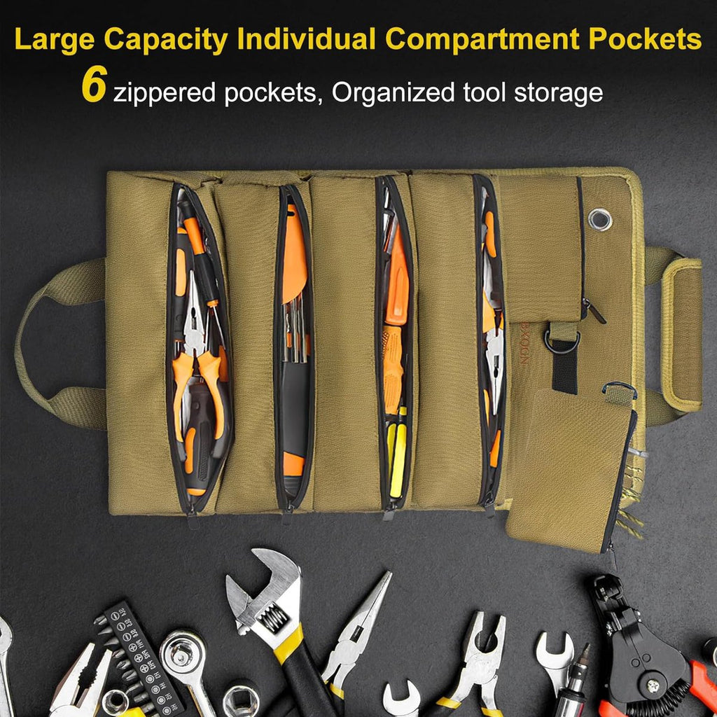 Roll-up tool bag - Tool belt - Open tool bag - with adjustable strap - Drill holder - Canvas - Roll-up pouch - Electrician's kit - Storage rack - Wrench organizer - No tool included!