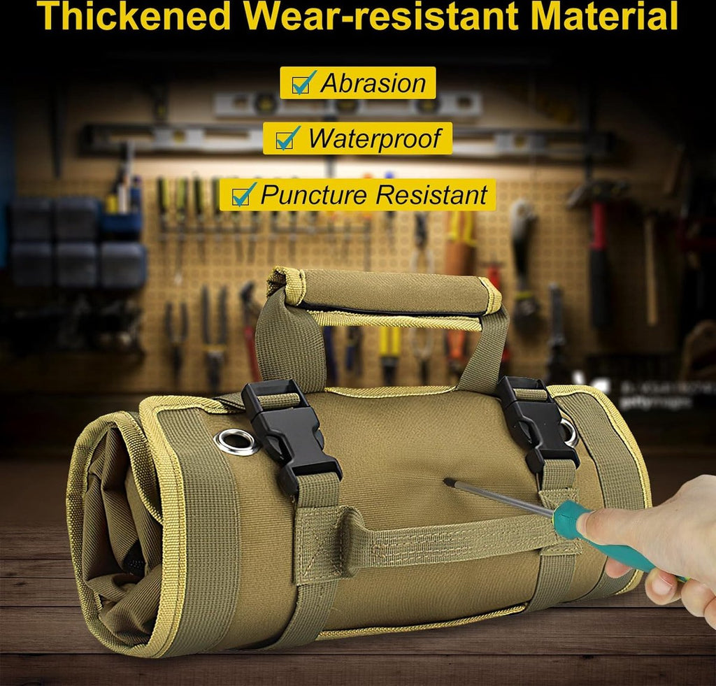 Roll-up tool bag - Tool belt - Open tool bag - with adjustable strap - Drill holder - Canvas - Roll-up pouch - Electrician's kit - Storage rack - Wrench organizer - No tool included!