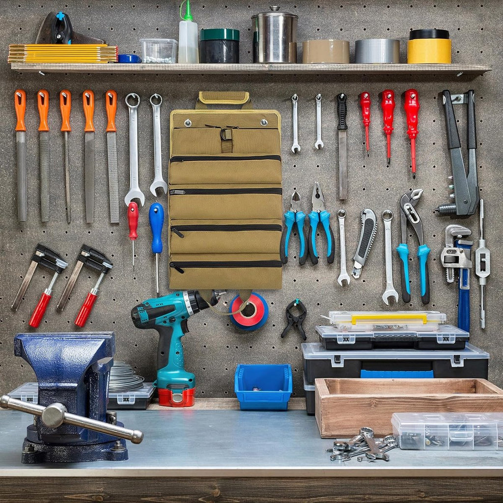 Roll-up tool bag - Tool belt - Open tool bag - with adjustable strap - Drill holder - Canvas - Roll-up pouch - Electrician's kit - Storage rack - Wrench organizer - No tool included!