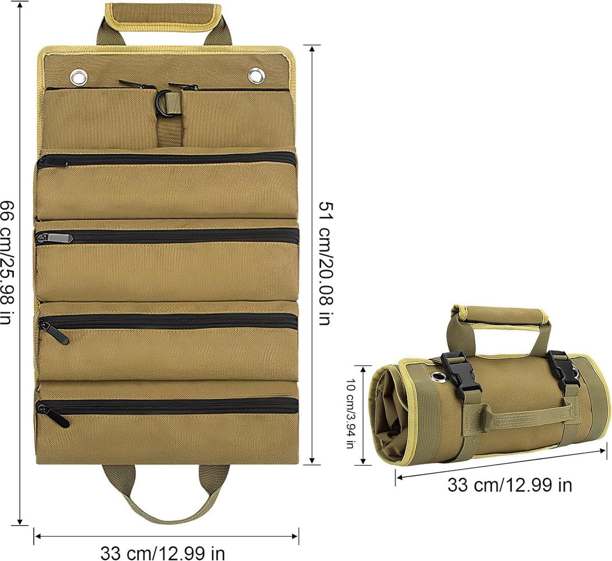 Roll-up tool bag - Tool belt - Open tool bag - with adjustable strap - Drill holder - Canvas - Roll-up pouch - Electrician's kit - Storage rack - Wrench organizer - No tool included!