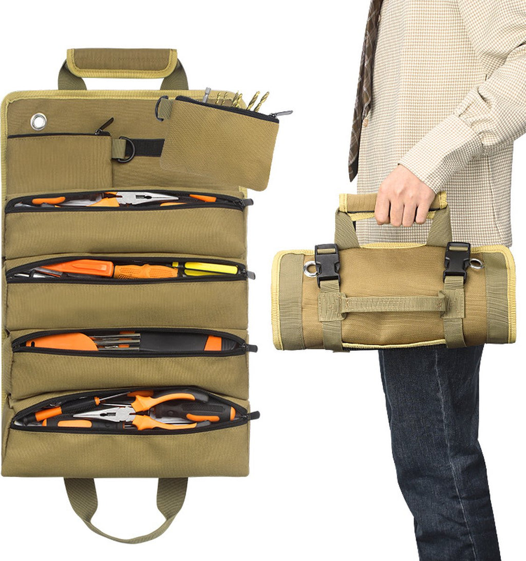 Roll-up tool bag - Tool belt - Open tool bag - with adjustable strap - Drill holder - Canvas - Roll-up pouch - Electrician's kit - Storage rack - Wrench organizer - No tool included!