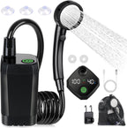 Portable Camping Shower - 6000mAh Rechargeable Shower Pump - With Smart LED Display - 4 Spray Modes - IPX7 Waterproof Outdoor Shower - For Hiking, Travel, Car, Pets - Black