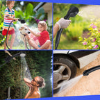 Portable Camping Shower - 6000mAh Rechargeable Shower Pump - With Smart LED Display - 4 Spray Modes - IPX7 Waterproof Outdoor Shower - For Hiking, Travel, Car, Pets - Black