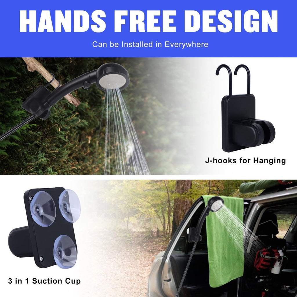 Portable Camping Shower - 6000mAh Rechargeable Shower Pump - With Smart LED Display - 4 Spray Modes - IPX7 Waterproof Outdoor Shower - For Hiking, Travel, Car, Pets - Black