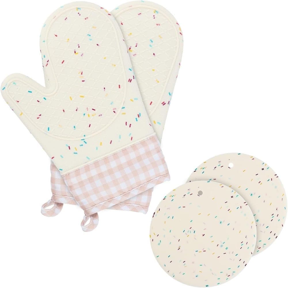 Heat-Resistant Oven Mitts and Grill Gloves Anti-Slip for Kitchen Cooking Baking, White Main image
