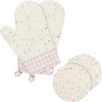 Heat-Resistant Oven Mitts and Grill Gloves Anti-Slip for Kitchen Cooking Baking, White